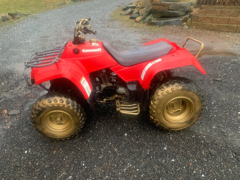 A gold-painted Kawasaki Bayou 220 ATV