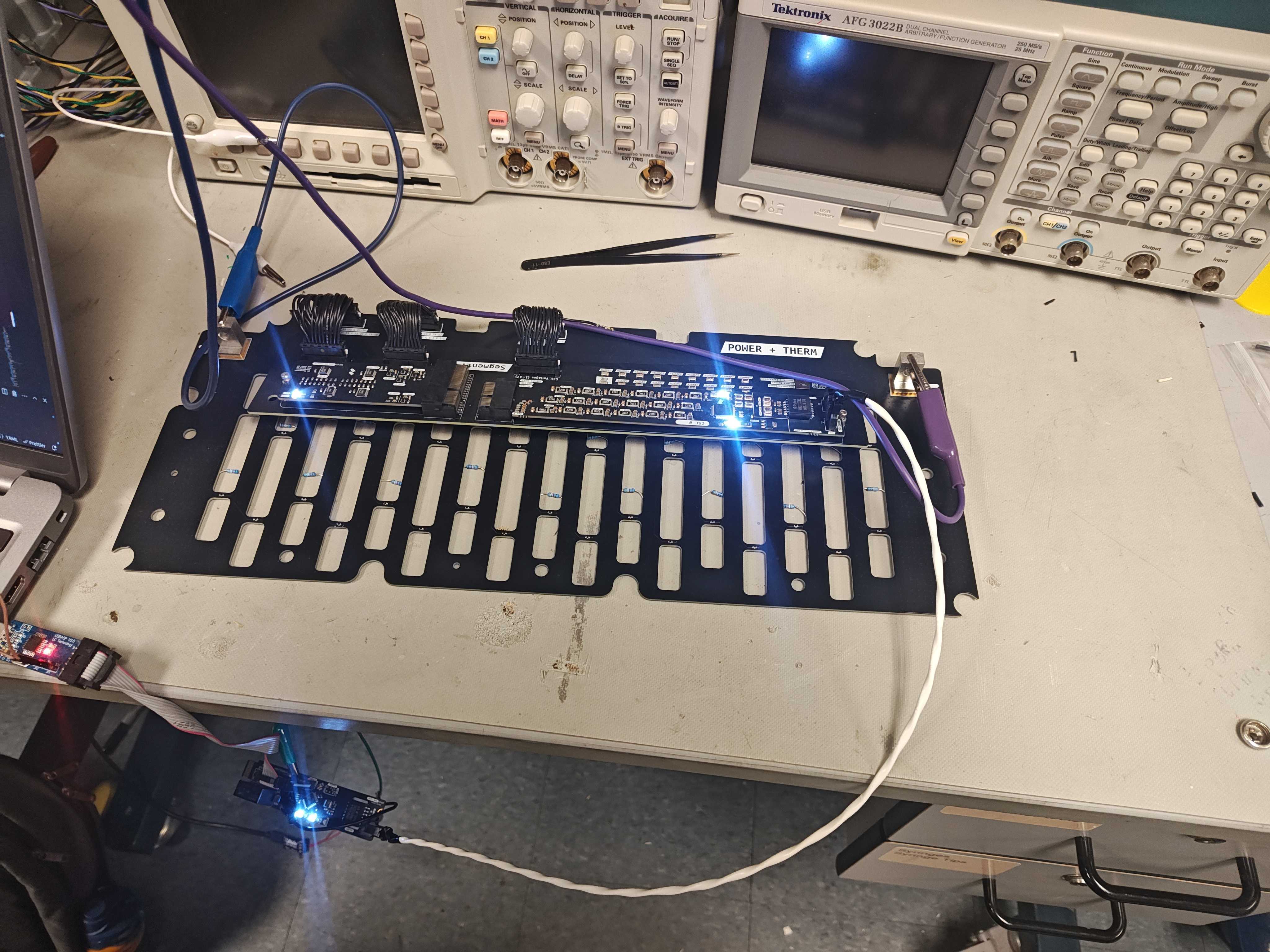 A test setup for the BMS motherboard with power supply and resistor divider